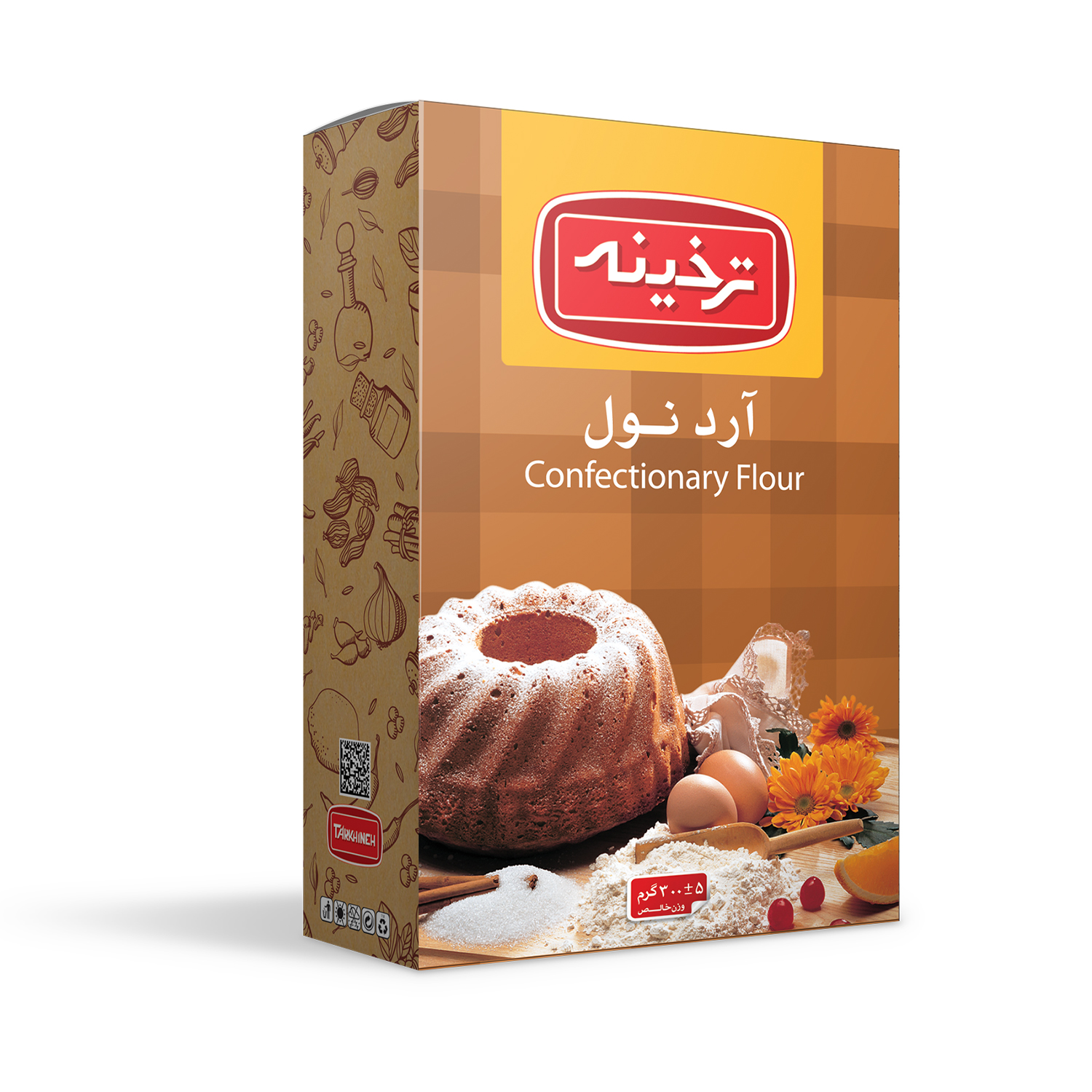 طراحی بسته‌ بندی آرد نول محصولی از مواد غذایی ترخینه در آتلیه گرافیک گروه گسترش