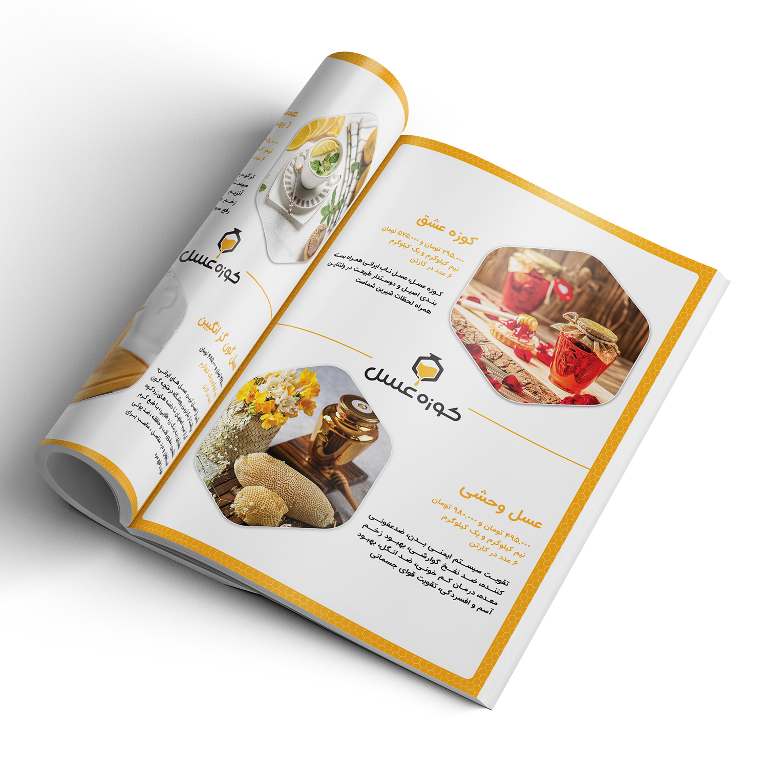 طراحی کاتالوگ برای محصولات شرکت دانش‌بنیان کوزه عسل در آتلیه گرافیک گروه گسترش